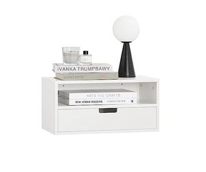SoBuy Table de Chevet Murale, Table de Nuit Flottante avec Tiroir et Plateau, Étagère Murale pour Chambre à Coucher, L 45 x P 25 x H 22 cm, Blanc, NKD03-W
