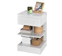 SoBuy Table de Chevet - Table de Nuit avec 1 tiroir et 2 étagères, Table d'appoint pour Chambre à Coucher - Meuble de Rangement Moderne L39 x P39 x H65 cm Blanc FBT49-W