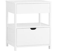 SoBuy Table de Chevet avec 2 tiroirs et étagère, Table de Nuit pour Chambre à Coucher - Meuble de Rangement Moderne L45 x P38 x H55 cm Blanc FRG258-II-W
