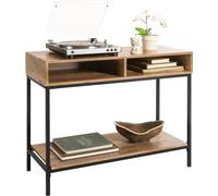 Sobuy table de console - table d'entrée - table d'appoint - table murale - table de couloir avec 2 compartiments de rangement - structure en acier - industriel - bois/métal