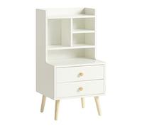 SoBuy Table de Nuit Moderne avec Tiroirs et Étagères | Table de Chevet avec pieds en bois de pin, rangement pour chambre et salon, Blanc FBT100-W