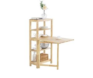 SoBuy Table de Salle à Manger Pliante avec étagère 4 Niveaux, 98x126x60cm | Table à Manger en hévéa, charge 75 kg, stable & durable, cuisine & salle à manger, compatible avec FST91-Nx2, FWT70-N