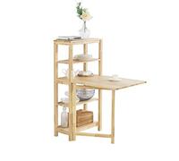 SoBuy Table de Salle à Manger Pliante avec étagères latérales, Table à Manger en Bois d'hévéa, Table à Dîner Pliable, Table en Bois pour Cuisine, Salle à Manger, Salon et Balcon, 60x98x126cm, FWT70-N