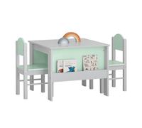 SoBuy Table Enfant avec 2 Chaises 60x60x48cm Chambre | bureau enfant 3 pièces avec 2 étagères latérales, coins arrondis, MDF E1 KMB88-HG