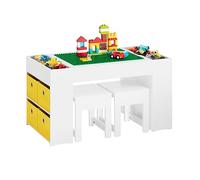 SoBuy Table Enfant avec 2 Chaises, Ensemble Table et Chaises Enfant avec Bacs de Rangement pour Chambre, Bureau de Bloc de Construction Double Face, Blanc 87x50x50 cm KMB75-W