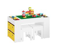 SoBuy Table Enfant avec 2 Chaises et 8 Bacs de Rangement, Table Double Face pour Jeux, Dessin et Bloc de Construction 87x50x50 cm