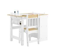 SoBuy Table Enfant avec Chaise Charge Max. 75kg 80x50x66cm Chambre | bureau enfant 2 pièces avec étagères, porte-rouleau et rangements stylos, MDF et pin KMB60-WN