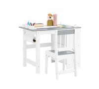 SoBuy Table Enfant avec Chaise Ensemble 2 Pièces Table et Chaise pour Enfant Bureau avec 2 Étagères Porte-Papier et Rangements Stylos Gris 80x50x66 KMB60-HG