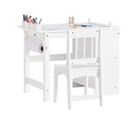 SoBuy Table Enfant avec Chaise Ensemble 2 Pièces Table et Chaise pour Enfant Bureau avec 2 Étagères Porte-Papier et Rangements Stylos Blanc 80x54x65,5 KMB60-W