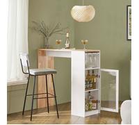 SoBuy Table Haute de Bar Cuisine Mange-Debout avec Rangement 1 Porte et Porte-Verre 108x40x105cm pour Bistro Salle à Manger