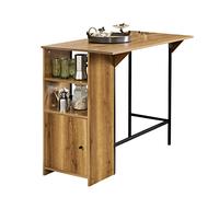 SoBuy Table de bar FWT98-PF plateau extensible, étagères et armoire, marron
