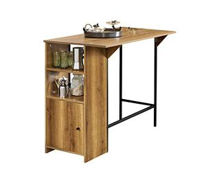 SoBuy Table Haute de Cuisine, Plan Extensible & 2 étagères, 120x95x45-63cm | Mange Debout avec placard & extension de 18 cm, charge 75 kg, gain de place, PB/acier, pour cuisine & salon & bar, FWT98-PF