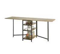 SoBuy FWT62-N Table Pliante avec 2 Abattants et 3 étagères de Rangement, Table de Cuisine Bois