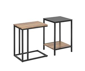 SoBuy Tables Basses Gigognes, Lot de 2, Tables d'Appoint Empilables, Bouts de Canapé, Tables de Salon en Bois et Verre Trempé avec Cadre en Métal Robuste, FBT99-F