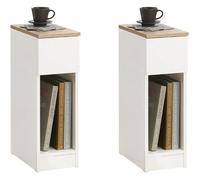 SoBuy Tables de Chevet Étroites Lot de 2 avec Tiroir et Étagère Table d’Appoint Fine Rangement Chambre Salon Blanc 20×35×60 cm