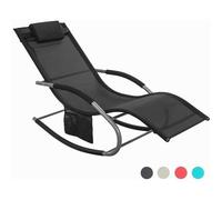 SoBuy Chaise Longue Transat Pliable Jardin Fer - Bain de Soleil Ergonomique à Bascule Relax - Fauteuil Extérieur Confortable Plage pour Terrasse Balcon Camping, Noir, OGS28-SCH