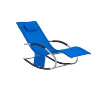 SoBuy OGS28-KB Chaise Longue Transat de Jardin Bascule avec Appui-Tête Réglable, Pochette de Rangement et Repose-Pieds, Confort Ergonomique, pour Extérieur, Balcon, Plage bleu royal
