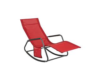 SoBuy Transat Jardin Exterieur Chaise Longue à Bascule Fauteuil Relax Extérieur avec Pochette Latérale Bain de Soleil pour Terrasse Balcon et Plage Rouge 143x57x85 cm OGS47-R