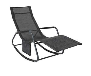 SoBuy Transat Jardin Exterieur Chaise Longue à Bascule Fauteuil Relax Extérieur avec Pochette Latérale Bain de Soleil pour Terrasse Balcon et Plage Noir 143x57x85 cm OGS47-MS