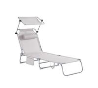 SoBuy Transat Jardin Extérieur Pliable Bain de Soleil avec Oreiller Chaise Longue Relax avec Pare-Soleil et Poche Latérale Mobilier de Jardin pour Terrasse Plage Piscine Beige 155x56x81cm OGS48-MI