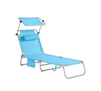 SoBuy Transat Jardin Extérieur Pliable Bain de Soleil avec Oreiller Chaise Longue Relax avec Pare-Soleil et Poche Latérale Mobilier de Jardin pour Terrasse Plage Piscine Bleu Ciel 155x56x81cm OGS48-B