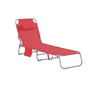 SoBuy Transat Jardin Extérieur Pliable Bain de Soleil avec Oreiller Chaise Longue Relax avec Poche Latérale Confortable Mobilier de Jardin pour Terrasse Plage Piscine Rouge 155x56x81 cm OGS35-R