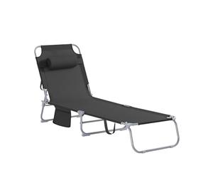 SoBuy Transat Jardin Extérieur Pliable Bain de Soleil avec Oreiller Chaise Longue Relax avec Poche Latérale Confortable Mobilier de Jardin pour Terrasse Plage Piscine Noir 155x56x81 cm OGS35-SCH