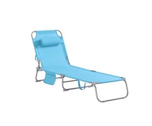 SoBuy Transat Jardin Extérieur Pliable Bain de Soleil avec Oreiller Chaise Longue Relax avec Poche Latérale Confortable Mobilier de Jardin pour Terrasse Plage Piscine Bleu Ciel 155x56x81cm OGS35-B