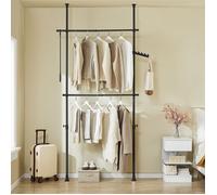 SoBuy Tringle à Vêtements Télescopique, Portant à Vêtements Robuste, Penderie Ouverte Réglable avec Barres de Suspension pour Chambre, Dressing, Noir FRG109-II-SCH