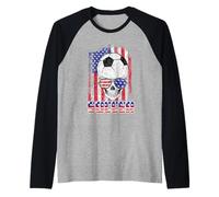 Soccer American Flag Skull Sunglass Patriotic 4th July Manche Raglan