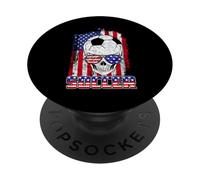 Soccer American Flag Skull Sunglass Patriotic 4th July PopSockets PopGrip Adhésif