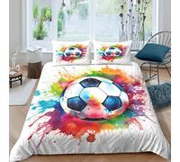 Soccer ball Ensemble De Literie Confortable Microfibre Hypoallergique 3 pièces Vibrant watercolor style Parure de Lit avec Fermeture Éclair Résistante for Chambre Adulte Super king（260x220cm）