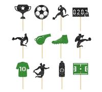 Soccer Cake Topper - 2D Ball Party Supplies 12 Pieces Sports | Cupcake Flags Fun Edible Dessert Decoration Mini Football for Dessert, Pastry Events, Home or School Games
