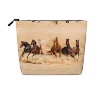 Soccer-Font-Lette Trousse de Maquillage Imprimé Faux Chanvre - Organisateur de Toilette de Voyage, Rangement Quotidien, Voyage D'affaires Essentiel, Cheval de course dans la tempête de sable du désert
