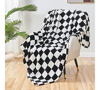 SOCHOW Couverture en Flanelle à Carreaux, Couverture à Damier,Couverture Jeté en Flanelle à Carreaux Toute Saison 150 x 200 cm, Noir