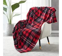 SOCHOW Couverture Plaid Polaire Lit pour Canapé en Molleton, Couverture Jeté en Flanelle à Carreaux Toute Saison 150 x 200 cm, Rouge/Gris