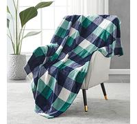 SOCHOW Couverture Plaid Polaire Lit pour Canapé en Molleton, Couverture Jeté en Flanelle à Carreaux Toute Saison 150 x 200 cm, Vert/Blanc