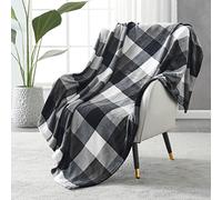 SOCHOW Couverture Plaid Polaire Lit pour Canapé en Molleton, Couverture Jeté en Flanelle à Carreaux Toute Saison 150 x 200 cm, Noir/Blanc
