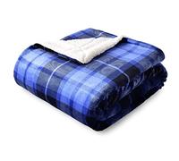 SOCHOW Plaid Couverture Polaire 150 x 200 cm Bleu, Plaid pour Canapé, Couverture Sherpa Double Face Super Douce à Carreaux Literie Luxueuse