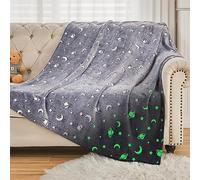 SOCHOW Plaid Polaire Phosphorescent 127 x 150 cm, Couverture Lumineuse en Molleton de Flanelle, Motif Étoiles Galactiques, Gris, Toute Saison pour Lit Enfants
