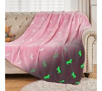SOCHOW Plaid Polaire Phosphorescent 150 x 200 cm, Couverture Lumineuse en Molleton de Flanelle Motif Licorne, Rosa en Toute Saison pour Lit Enfants
