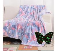 SOCHOW Plaid Polaire Phosphorescente 127 x 150 cm, Couverture Lumineuse en Molleton de Flanelle Motif Papillon, Violet en Toute Saison pour Lit Enfants