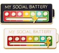 Social Battery Lot de 2 Broches Émaillées « My Social Battery » Indicateur d'Humeur Raimbow pour Conversion d'humeur, Expression Créative Noir et Blanc (Blanc+Noir)