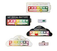 Social Battery Pin, Lot de 6 broches drôles pour humeur sociale pour 7 jours d'épingles d'humeur interactives Épingles, épingles, pin's pour sacs, broche animal de dessin animé amusant, Métal