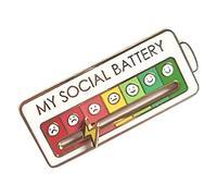Social Battery Pin, Lot de Social Battery Interactifs en Émail, Épingle Émotionnelle Créative et Drôle pour la Santé Mentale, en Acier Allié (Blanc)