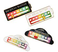Social Battery PinsBroches Amusantes,4 PCS Aiguilles D'Humeur Interactives Épingles à Nuages Pins en Métal Broches Amusantes pour 7 Jours Badge d'Anxiété pour la Santé Mentale
