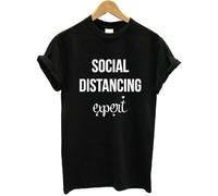 Social Distancing Expert Quarantine Funny Fashion Adults Men White t Shirt Women Manches Courtes(Large)