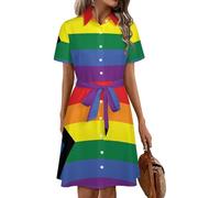 Social Justice Proud Flag Women's Shirt Dress Midi Short Sleeve Summer Button Down Dresses