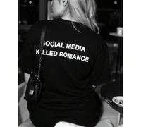 SOCIALMEDIAKILLEDROMANCE Imprimé, couleur unie décontractée, nouveau T-shirt à manches courtes pour femmes, printemps/été 2025, T-shirt romantique, T-shirt de nouvelle génération, cadeau pour hommes e