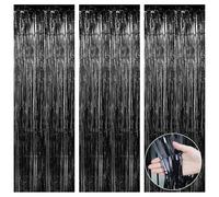 Sociaooil Rideau Anniversaire,3pcs Rideau Noir 1x3m,Rideau Paillette,Rideau Metallique,Decoration Anniversaire,Decoration Halloween,Birthday Decoration,Deco Fete,Rideau Toile Fond Guirlande Frange